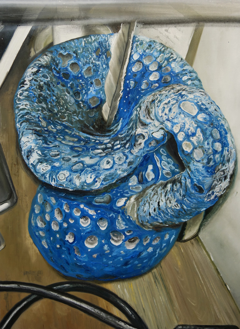 Mireille Blanc, Plume, vase, 2020, oil and spray on canvas, 100 x 72 cm